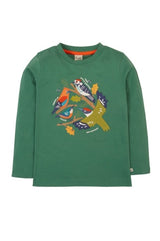 Frugi Terrific Applique Top - Holly Green/Birds