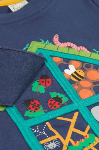 Frugi Interactive Applique T-Shirt - Navy Blue/Bug Hotel