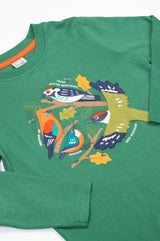 Frugi Terrific Applique Top - Holly Green/Birds