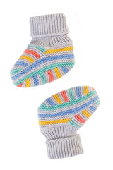 Frugi Briar Knitted Booties - Grey Marl Stripe