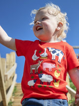 Frugi Little Creature Applique T-Shirt - Strawberry/Farm