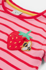 Frugi Camille Applique T-Shirt - Stripe/Strawberry