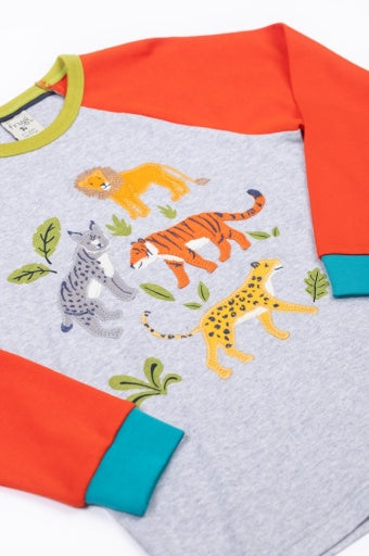 Frugi Jake Circular Top - Grey Marl/Big Cats