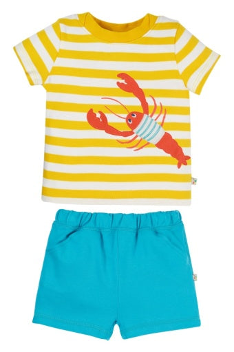 Frugi Easy On Outfit - Dandelion Stripe/Lobster