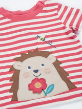 Frugi Easy On T-Shirt - Rhubarb Stripe/Hedgehog
