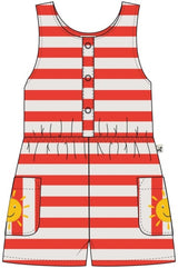 Frugi Harlyn Towelling Playsuit - Papaya Stripe/Sun
