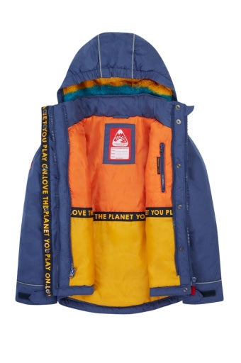 Frugi Rambler 3 In 1 Coat - Navy Blue/Autumn Stripe