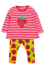 Frugi Ottlie Outfit - Watermelon Breton/Strawberry Pocket