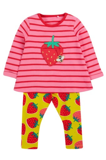 Frugi Ottlie Outfit - Watermelon Breton/Strawberry Pocket