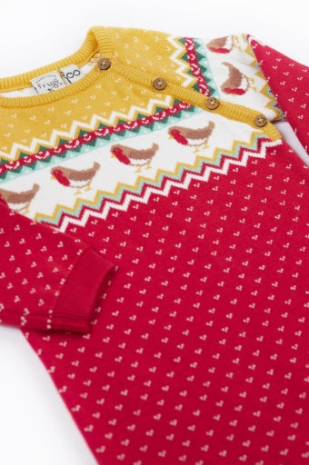 Frugi Lumi Knitted Romper - Festive Fair Isle