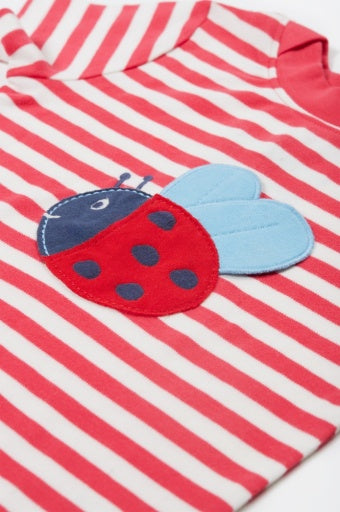 Frugi Easy On T-Shirt - Watermelon Stripe/Ladybird