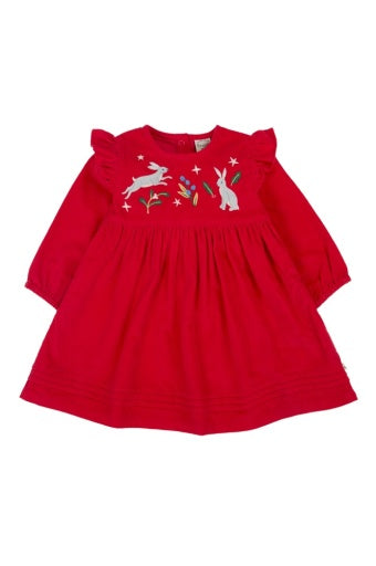Frugi Maud Cord Dress - Berry Red/Rabbit