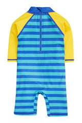 Frugi Little Sun Safe Suit - Tropical Sea Stripe/Dino