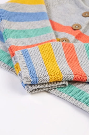 Frugi Bright As A Button Cardi - Grey Marl Stripe