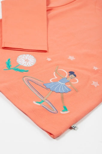 Frugi Anna Applique Top - Cantaloupe/Fairy