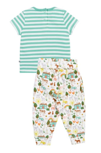 Frugi Frankie Summer Outfit - Farm Life/Moss Stripe