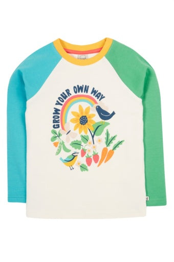 Frugi Tamar Raglan Top - Soft White/Grow Your Own Way