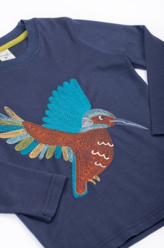 Frugi Adventure Embroidered Top - Navy/Kingfisher