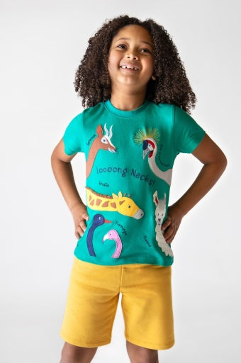 Frugi Carsen Applique T-Shirt - Iguana/Long Neck Pals