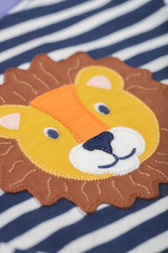 Frugi Discovery Applique Top - Navy Stripe/Lion