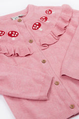 Frugi Romi Ruffle Cardigan - Pink Marl/Mushroom
