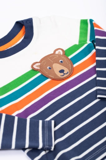 Frugi Character Pocket Top - Navy Engineered Stripe/Bear