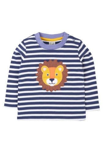 Frugi Discovery Applique Top - Navy Stripe/Lion