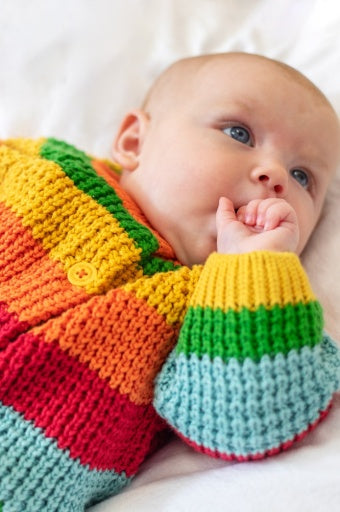 Frugi Cuddly Cardigan - Bright Rainbow Stripe