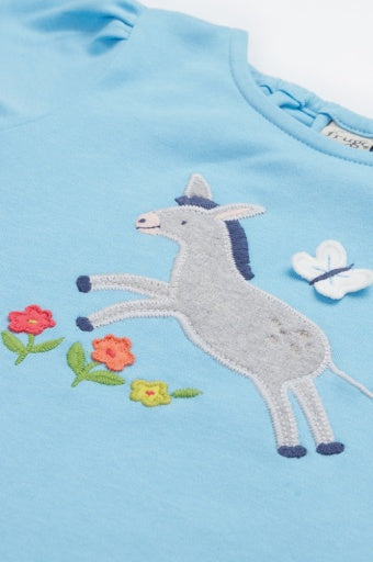 Frugi Emily Applique T-Shirt - Bluebird/Donkey