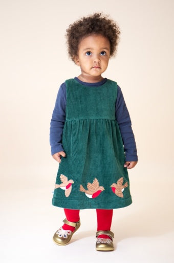 Frugi Rosalie Reversible Dress - Holly Green/Rainbow Check