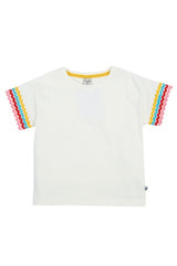 Frugi Ric Rac T-Shirt - Soft White/Rainbow Ric Rac