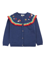 Frugi Romi Ruffle Cardigan - Navy Blue/Rainbow