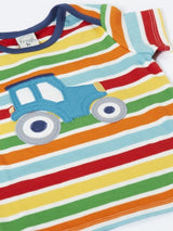 Frugi Bobster Applique T-Shirt - Happy Stripe/Tractor