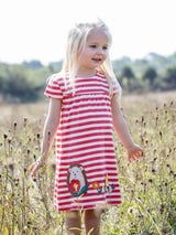 Frugi Little Layla Dress - Rhubarb Stripe/Hedgehog