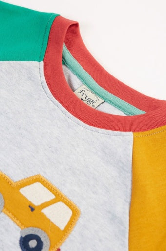 Frugi Alfie Raglan Top - Grey Marl/Vehicles