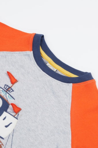 Frugi Renny Raglan T-Shirt - Grey Marl/Ship
