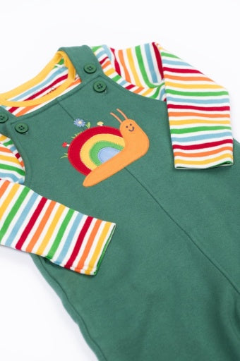 Frugi Coverack Dungaree Outfit - Holly Green/Snail