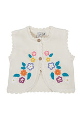 Frugi Connie Knitted Waistcoat - Oatmeal Marl/Flowers