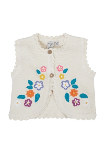 Frugi Connie Knitted Waistcoat - Oatmeal Marl/Flowers