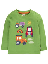 Frugi Adventure Applique Top - Palm/Tractor