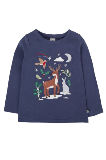 Frugi Anna Applique Top - Navy Blue/Caribou