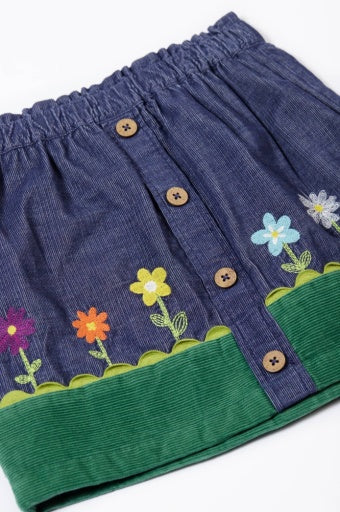 Frugi Cara Cord Skirt - Ink Blue/Flowers