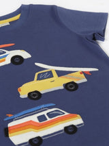 Frugi Carsen Circular T-Shirt - Navy Blue/Vehicles