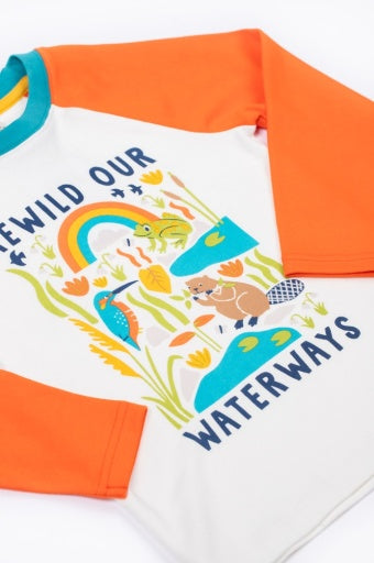 Frugi Tamar Raglan Top - Soft White/Waterways