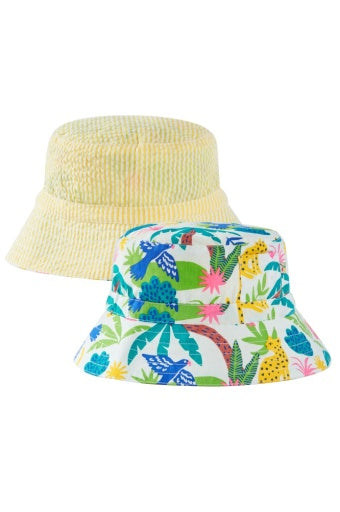 Frugi Rally Reversible Hat - JAGUAR JUNGLE/SEERSUCKER