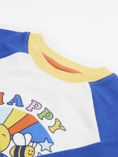 Frugi Tamar Raglan Top - White/Be Happy