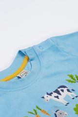 Frugi Little Creature Applique T-Shirt - Bluebird/Farm Life