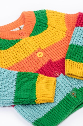 Frugi Cuddly Cardigan - Bright Rainbow Stripe