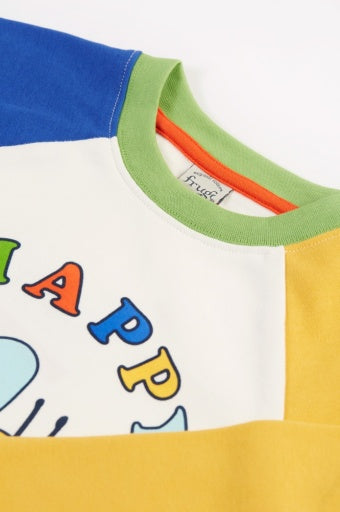 Frugi Tamar Raglan Top - Soft White/Bee Happy