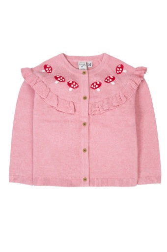 Frugi Romi Ruffle Cardigan - Pink Marl/Mushroom